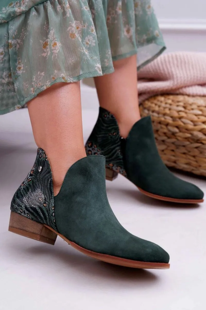 Outlet Maciejka Damskie Skórzane Botki Zielone 04091-19