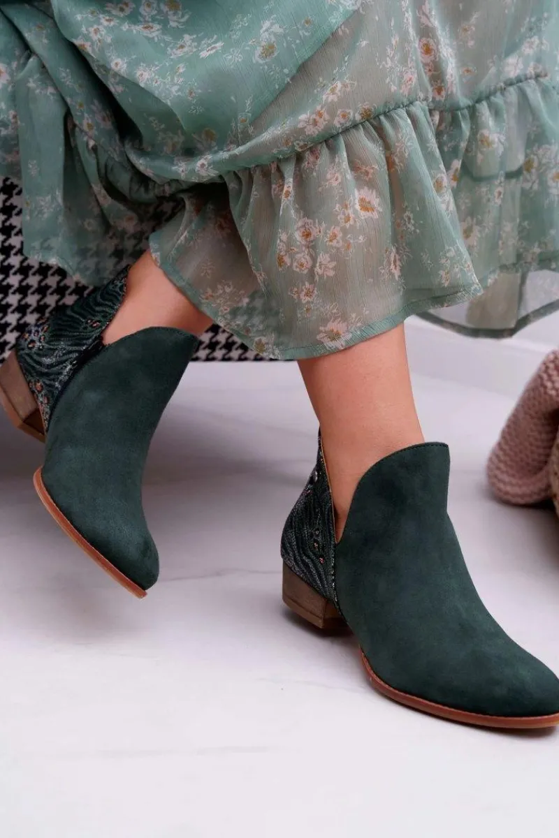 Outlet Maciejka Damskie Skórzane Botki Zielone 04091-19