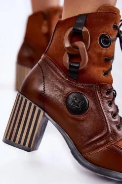 Online Maciejka Damskie Skórzane Botki 05599-29 Brązowe