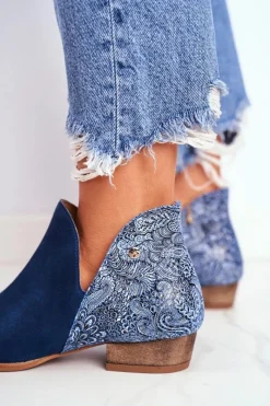 Botki Wiosenne|Botki Maciejka>Maciejka Damskie Skórzane Botki Granatowe 04091-47