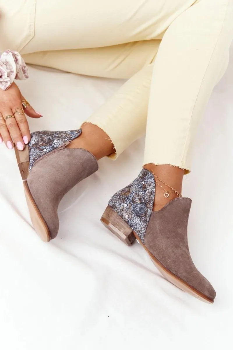 Hot Damskie Skórzane Botki Ciemny Beż 04091-65 Damskie Botki Wiosenne|Botki Maciejka