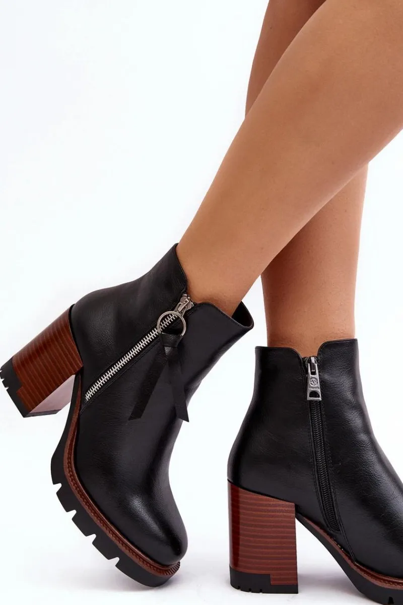 Botki Na Słupku|Czarne Botki>Buty damskie Vinceza Damskie Skórzane Botki Na Słupku Czarne Brittney