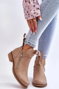 Botki Wiosenne|Brązowe I Beżowe Botki>Boto Damskie Skórzane Botki Na Płaskim Obcasie Beżowe Artemis