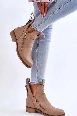 Botki Wiosenne|Brązowe I Beżowe Botki>Boto Damskie Skórzane Botki Na Płaskim Obcasie Beżowe Artemis