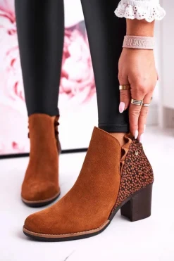 Botki Wiosenne|Botki Maciejka>Maciejka Damskie Skórzane Botki Na Słupku Rude 04833-43