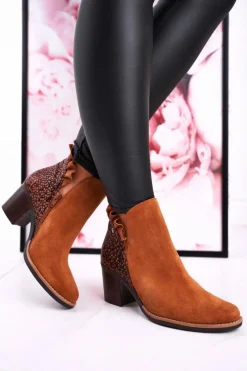 Botki Wiosenne|Botki Maciejka>Maciejka Damskie Skórzane Botki Na Słupku Rude 04833-43