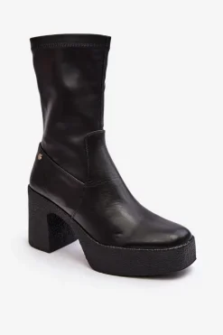 Botki Skórzane|Czarne Botki>GOE Damskie Skórzane Botki Na Słupku MM2N4047 Czarne