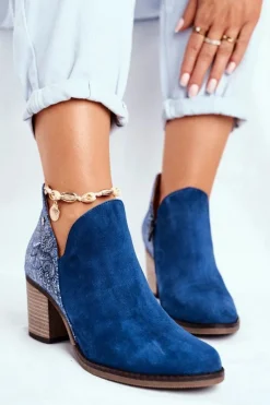 Botki Wiosenne|Botki Maciejka>Maciejka Damskie Skórzane Botki Na Słupku Granatowe 04492-17
