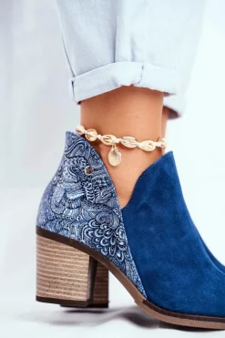 Botki Wiosenne|Botki Maciejka>Maciejka Damskie Skórzane Botki Na Słupku Granatowe 04492-17