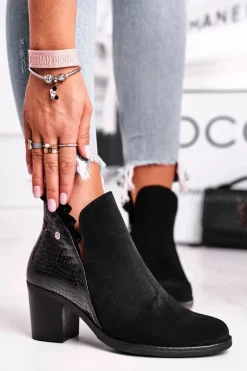 Sale Maciejka Damskie Skórzane Botki Na Słupku Czarne 04833-01