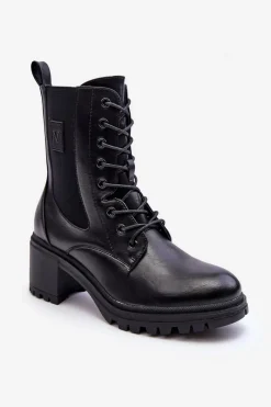 Czarne Botki|Botki Na Obcasie>Buty damskie Vinceza Damskie Skórzane Botki Na Obcasie Czarne Esnar