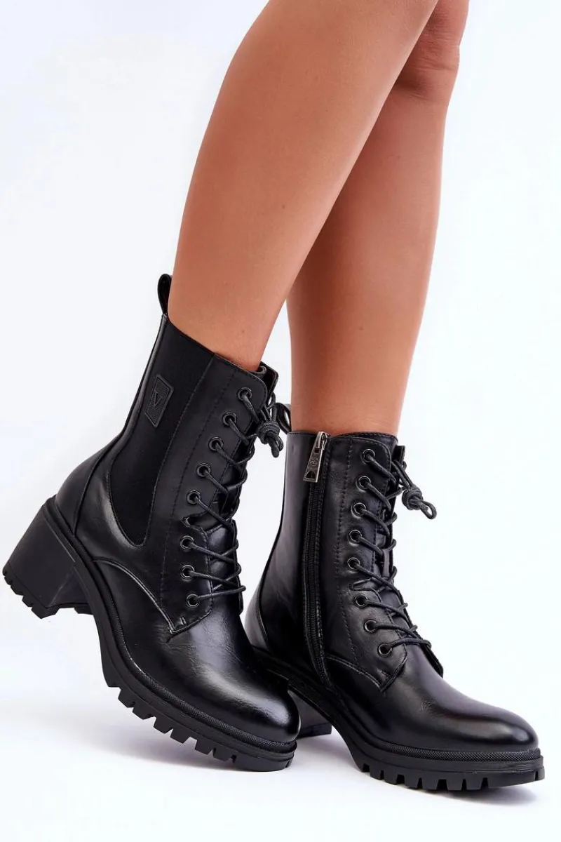 Czarne Botki|Botki Na Obcasie>Buty damskie Vinceza Damskie Skórzane Botki Na Obcasie Czarne Esnar