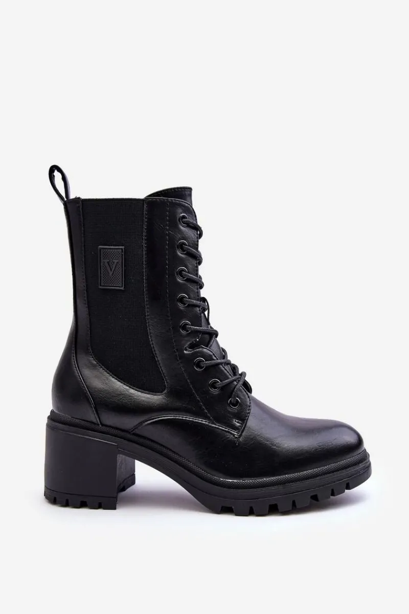 Czarne Botki|Botki Na Obcasie>Buty damskie Vinceza Damskie Skórzane Botki Na Obcasie Czarne Esnar