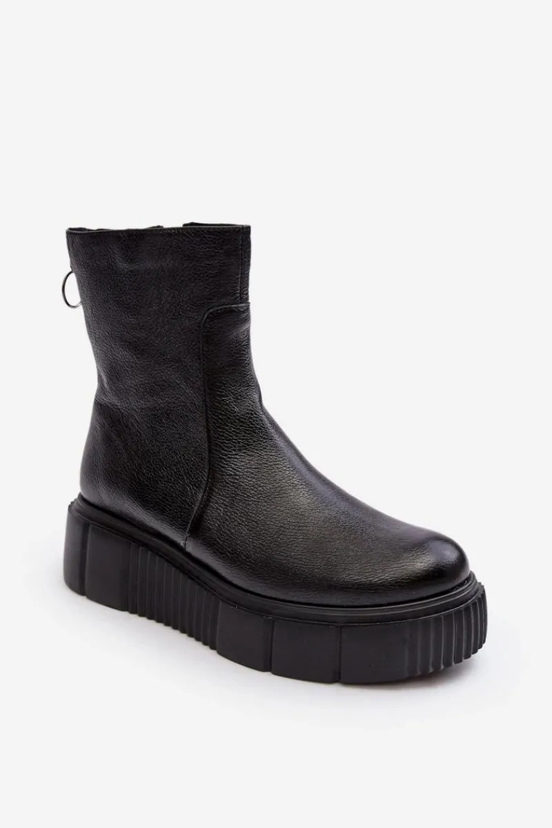 Sale Zazoo Damskie Skórzane Botki Na Platformie Czarne Lemar Jenefer