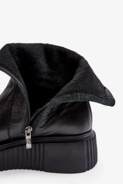 Sale Zazoo Damskie Skórzane Botki Na Platformie Czarne Lemar Jenefer