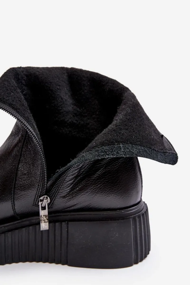 Sale Zazoo Damskie Skórzane Botki Na Platformie Czarne Lemar Jenefer