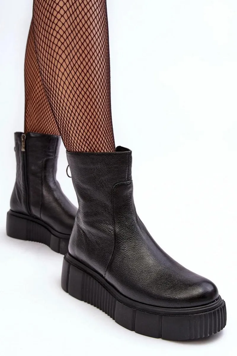 Sale Zazoo Damskie Skórzane Botki Na Platformie Czarne Lemar Jenefer