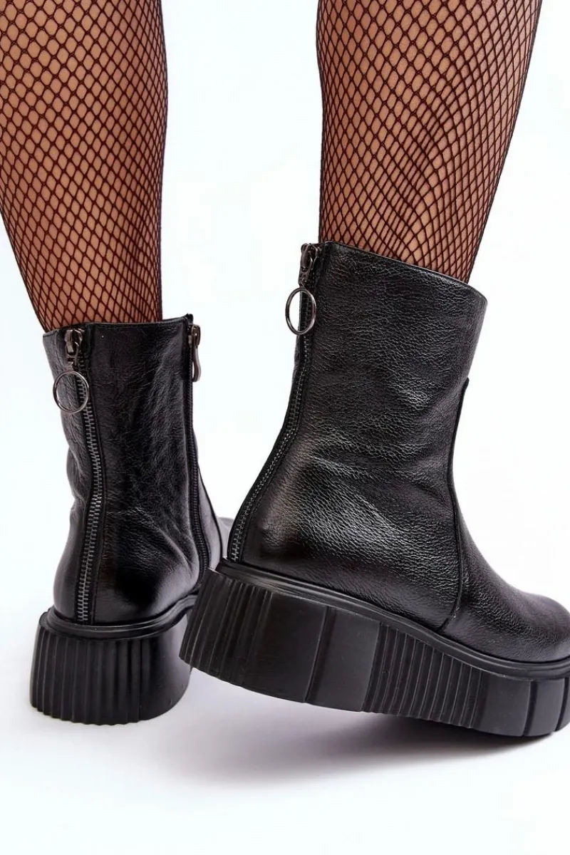 Sale Zazoo Damskie Skórzane Botki Na Platformie Czarne Lemar Jenefer