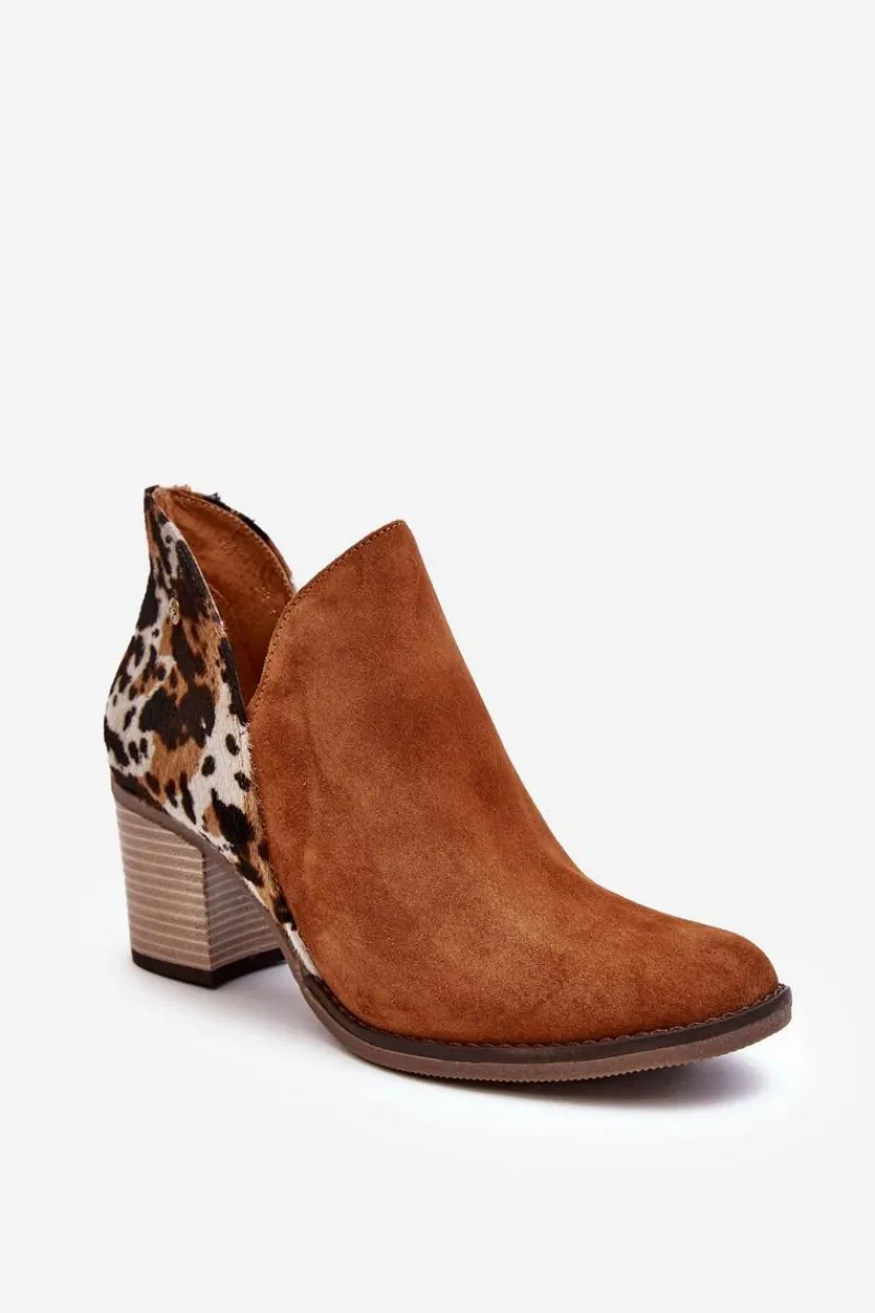 Outlet Damskie Skórzane Botki Na Słupku Brązowe 04492-98 Damskie Botki Wiosenne|Botki Maciejka