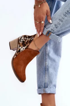 Outlet Damskie Skórzane Botki Na Słupku Brązowe 04492-98 Damskie Botki Wiosenne|Botki Maciejka