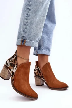 Outlet Damskie Skórzane Botki Na Słupku Brązowe 04492-98 Damskie Botki Wiosenne|Botki Maciejka