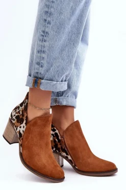 Outlet Damskie Skórzane Botki Na Słupku Brązowe 04492-98 Damskie Botki Wiosenne|Botki Maciejka