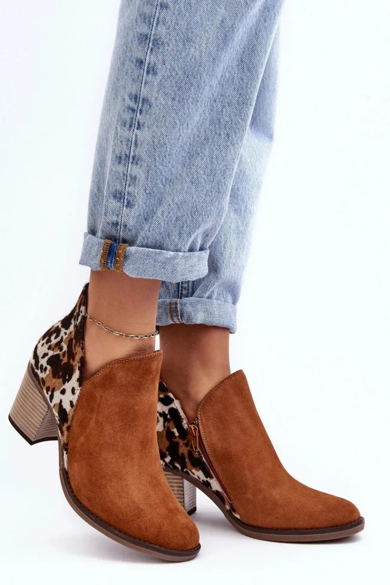 Outlet Damskie Skórzane Botki Na Słupku Brązowe 04492-98 Damskie Botki Wiosenne|Botki Maciejka