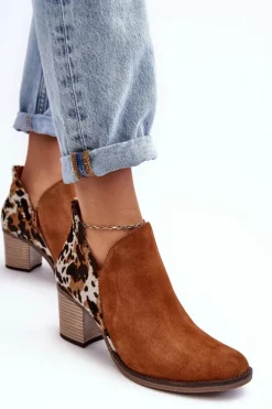 Outlet Damskie Skórzane Botki Na Słupku Brązowe 04492-98 Damskie Botki Wiosenne|Botki Maciejka