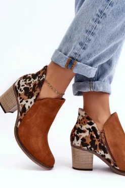 Outlet Damskie Skórzane Botki Na Słupku Brązowe 04492-98 Damskie Botki Wiosenne|Botki Maciejka