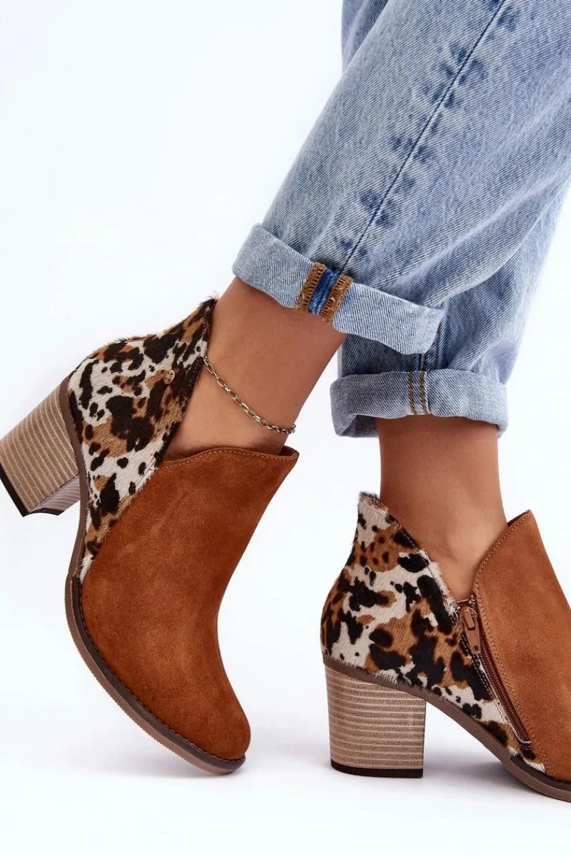 Outlet Damskie Skórzane Botki Na Słupku Brązowe 04492-98 Damskie Botki Wiosenne|Botki Maciejka