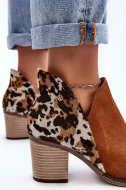 Outlet Damskie Skórzane Botki Na Słupku Brązowe 04492-98 Damskie Botki Wiosenne|Botki Maciejka