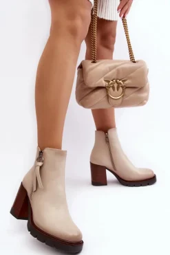 Online Buty damskie Vinceza Damskie Skórzane Botki Na Słupku Beżowe Brittney