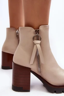 Online Buty damskie Vinceza Damskie Skórzane Botki Na Słupku Beżowe Brittney