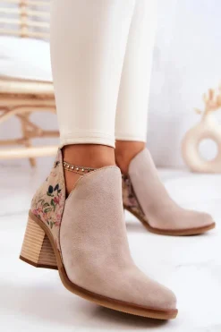 Botki Wiosenne|Botki Maciejka></noscript>Maciejka Damskie Skórzane Botki Na Słupku Jasnobeżowe 04492