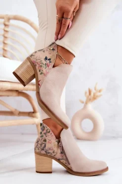 Botki Wiosenne|Botki Maciejka></noscript>Maciejka Damskie Skórzane Botki Na Słupku Jasnobeżowe 04492