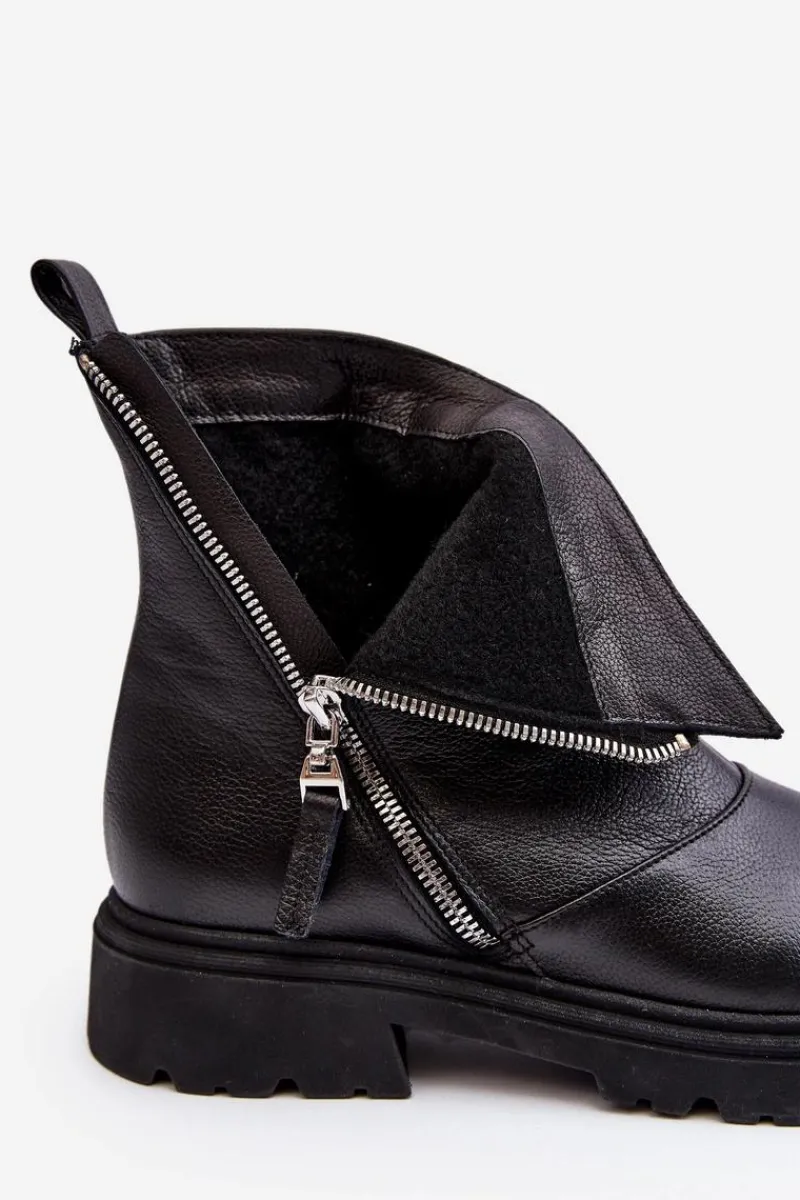 Botki Wiosenne|Botki Skórzane>Laura Messi Damskie Skórzane Botki Na Płaskim Obcasie 2620/975 Czarne