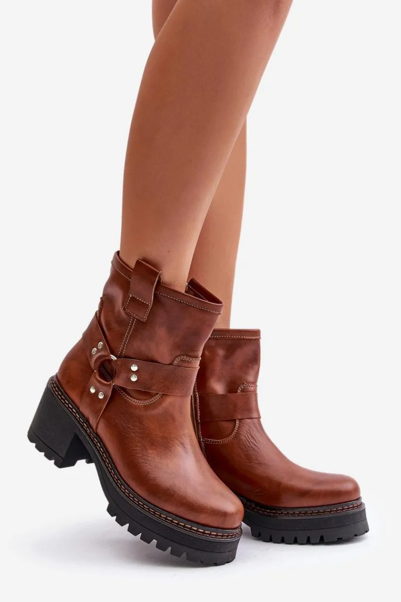 Hot Damskie Skórzane Botki Na Zamek Lewski 3435 Brązowe Damskie Botki Na Słupku|Botki Na Obcasie