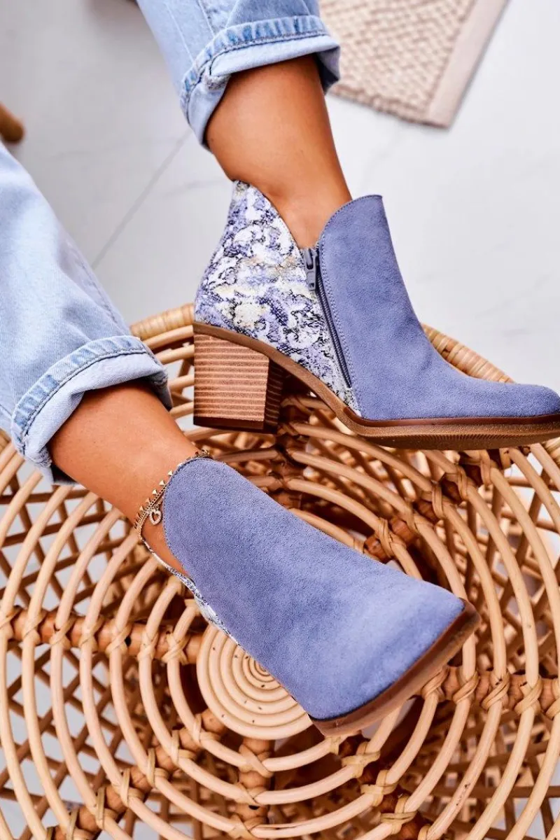 Maciejka Damskie Skórzane Botki Na Słupku Jasny Niebieski 04492