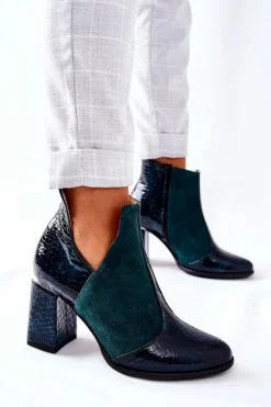 Sale Boto Damskie Skórzane Botki Na Słupku Zielone I Wish