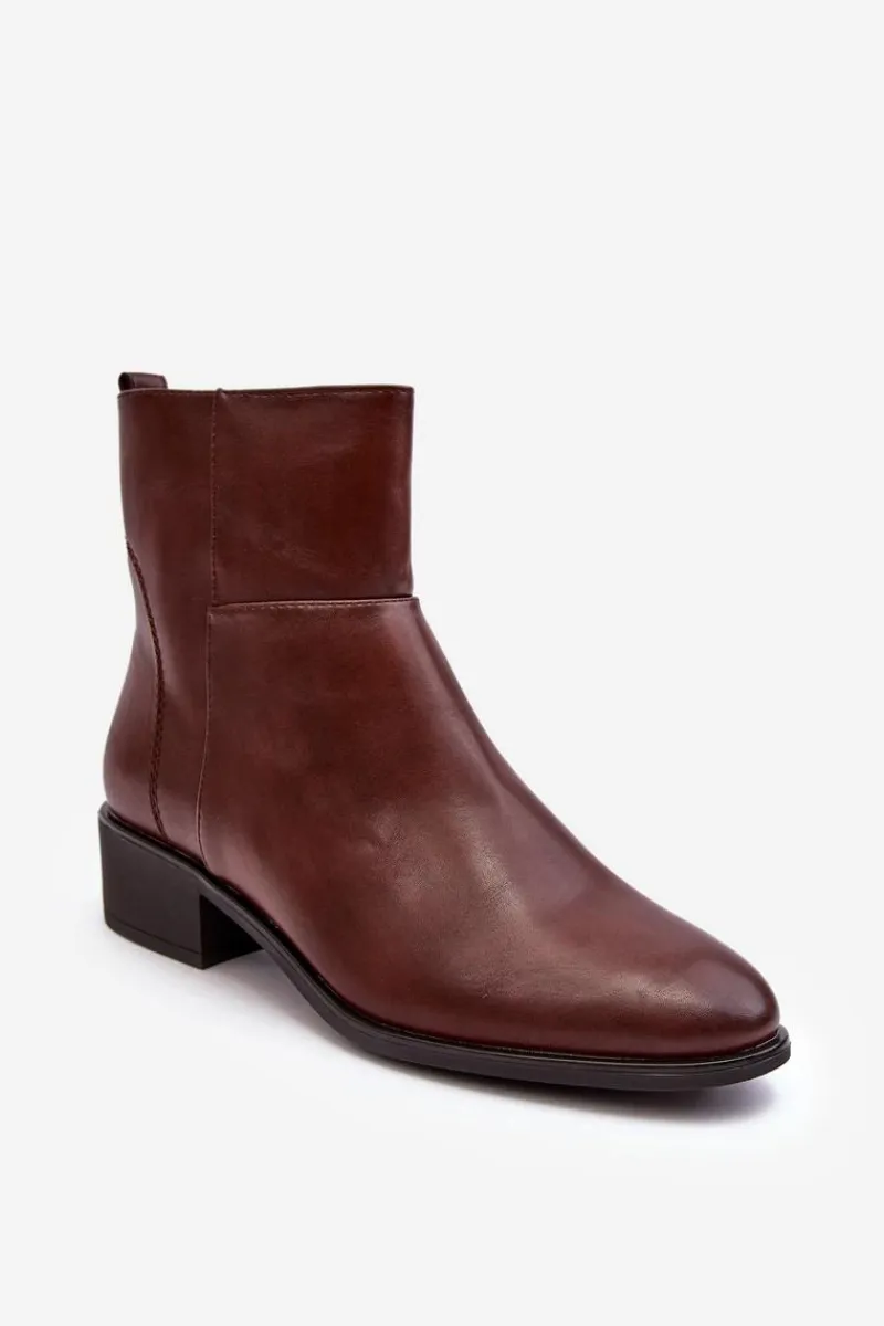 Discount Buty Sergio Leone Damskie Skórzane Botki Na Suwak Brązowe Semotti