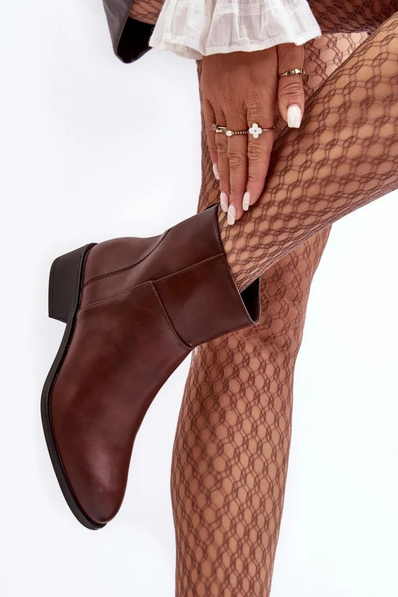 Discount Buty Sergio Leone Damskie Skórzane Botki Na Suwak Brązowe Semotti