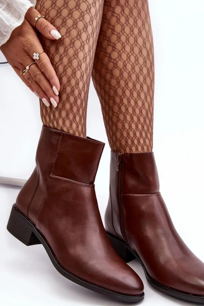 Discount Buty Sergio Leone Damskie Skórzane Botki Na Suwak Brązowe Semotti