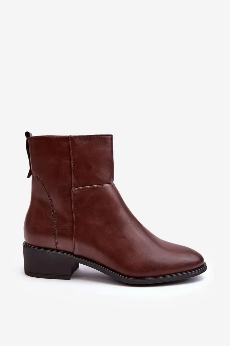 Discount Buty Sergio Leone Damskie Skórzane Botki Na Suwak Brązowe Semotti