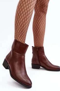 Discount Buty Sergio Leone Damskie Skórzane Botki Na Suwak Brązowe Semotti