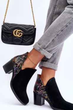 New Maciejka Damskie Skórzane Botki Na Słupku 04492-99 Czarne Czarny