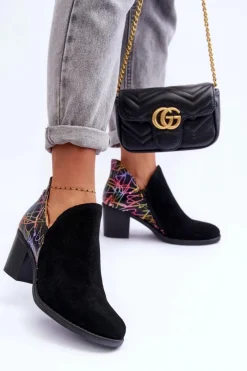 New Maciejka Damskie Skórzane Botki Na Słupku 04492-99 Czarne Czarny