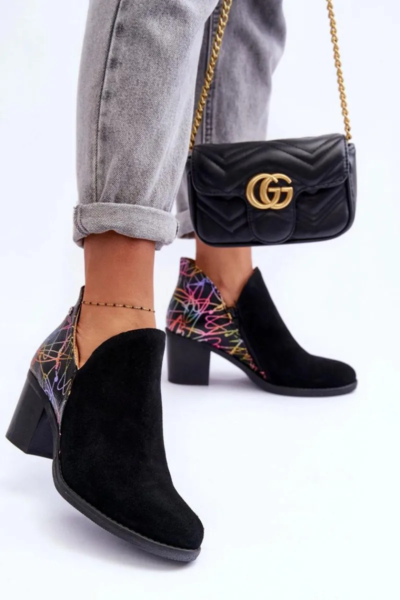 New Maciejka Damskie Skórzane Botki Na Słupku 04492-99 Czarne Czarny