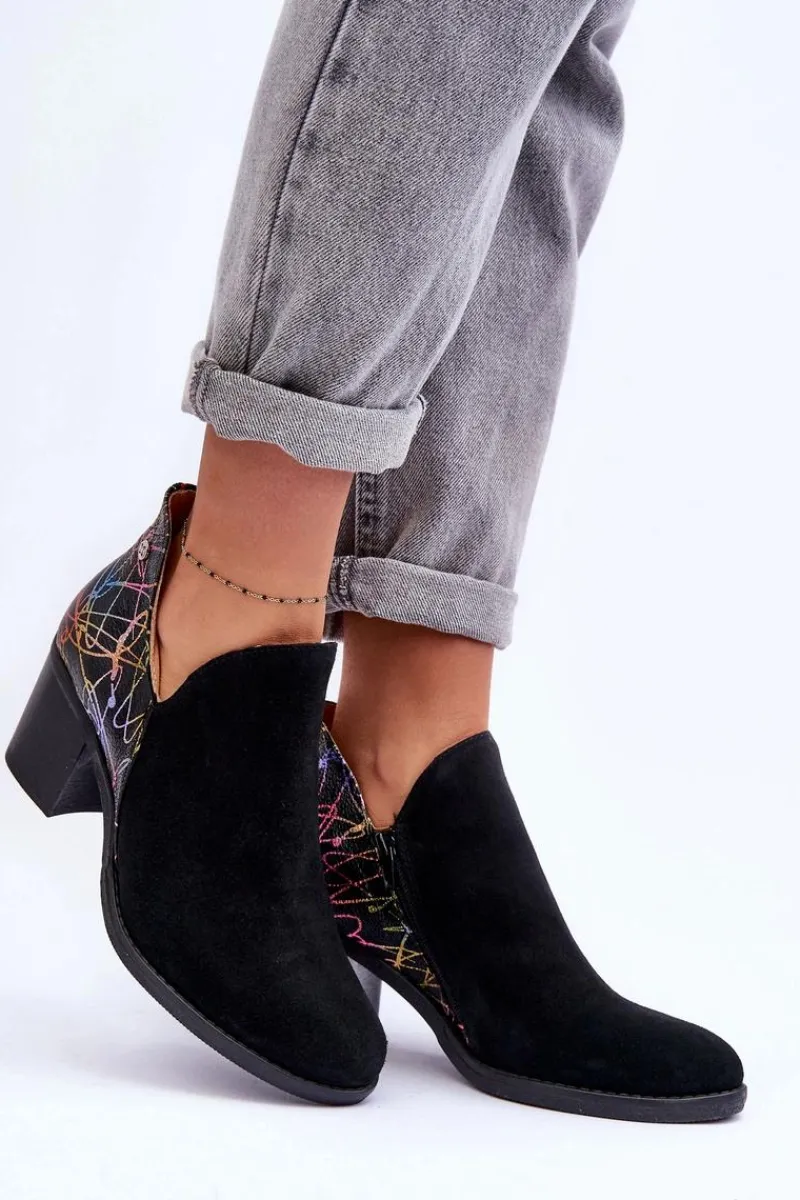 New Maciejka Damskie Skórzane Botki Na Słupku 04492-99 Czarne Czarny