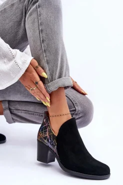 New Maciejka Damskie Skórzane Botki Na Słupku 04492-99 Czarne Czarny