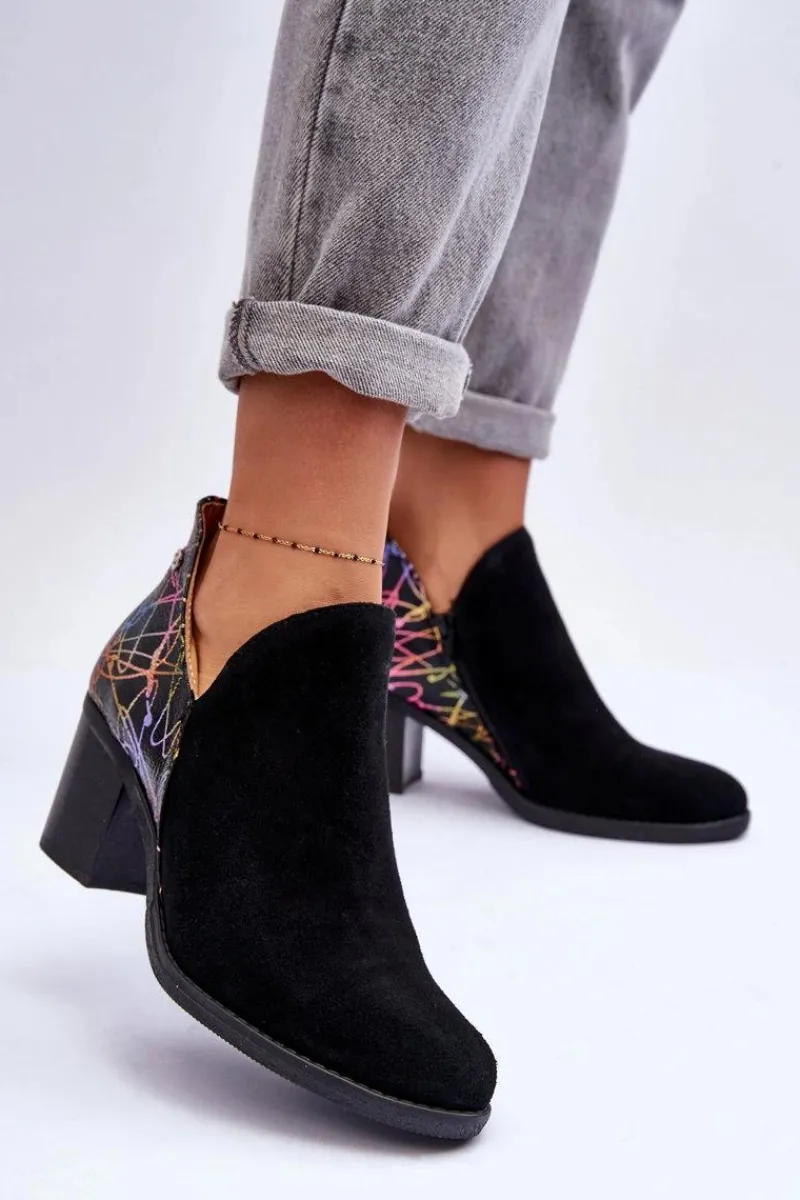 New Maciejka Damskie Skórzane Botki Na Słupku 04492-99 Czarne Czarny